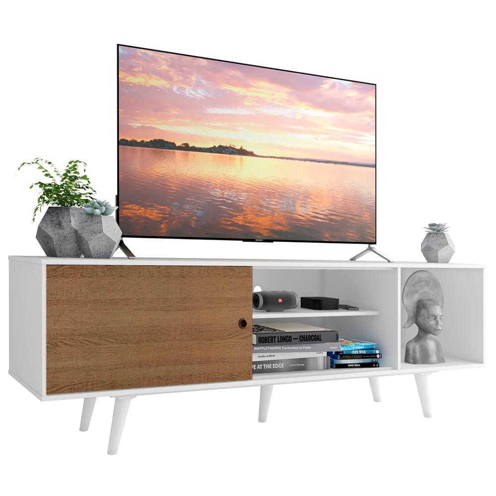 Rack Madesa Dubai para TV até 65 Polegadas com Pés - Branco/Rustic/Branco