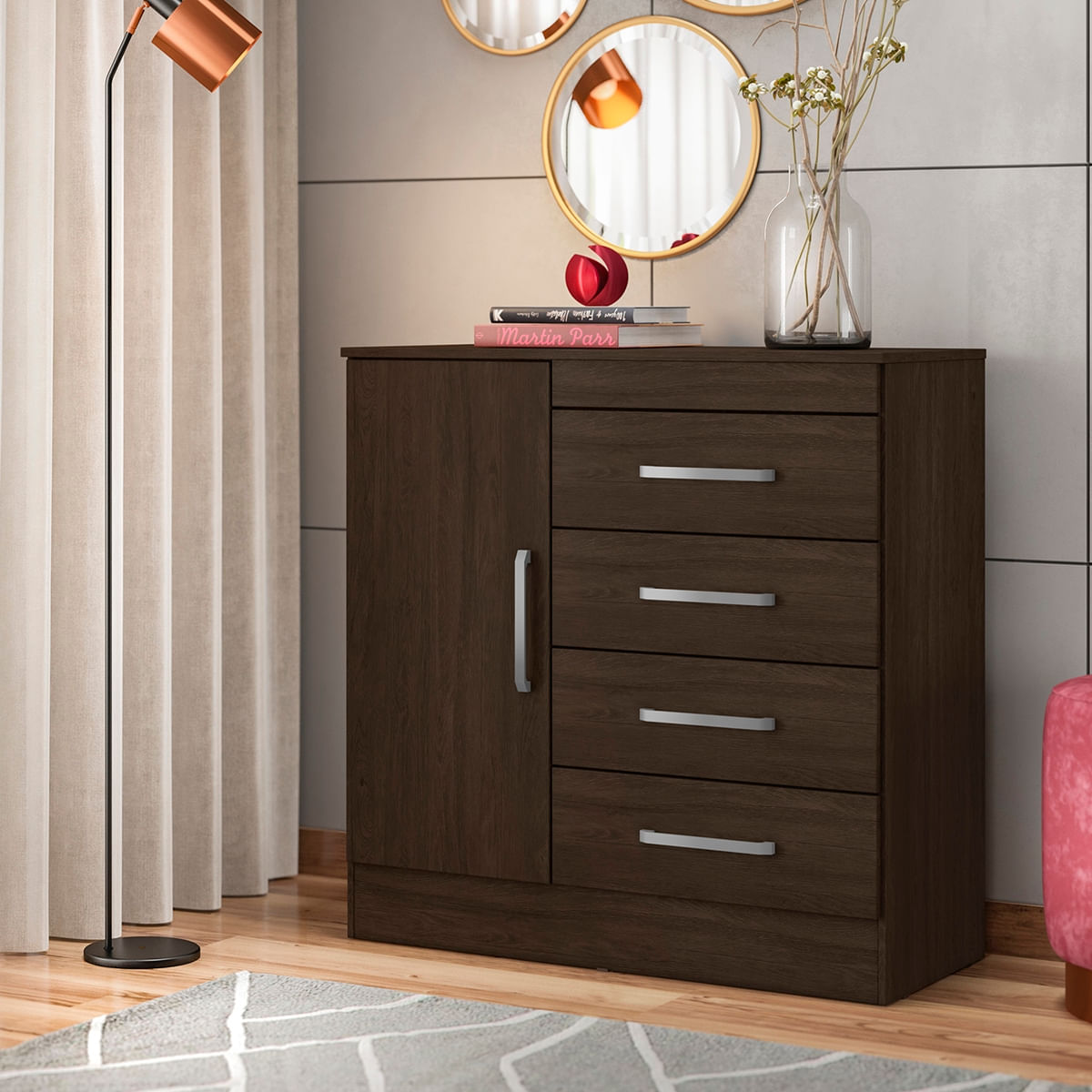 Cômoda 4 Gavetas Montevideu Ébano Touch - Demobile