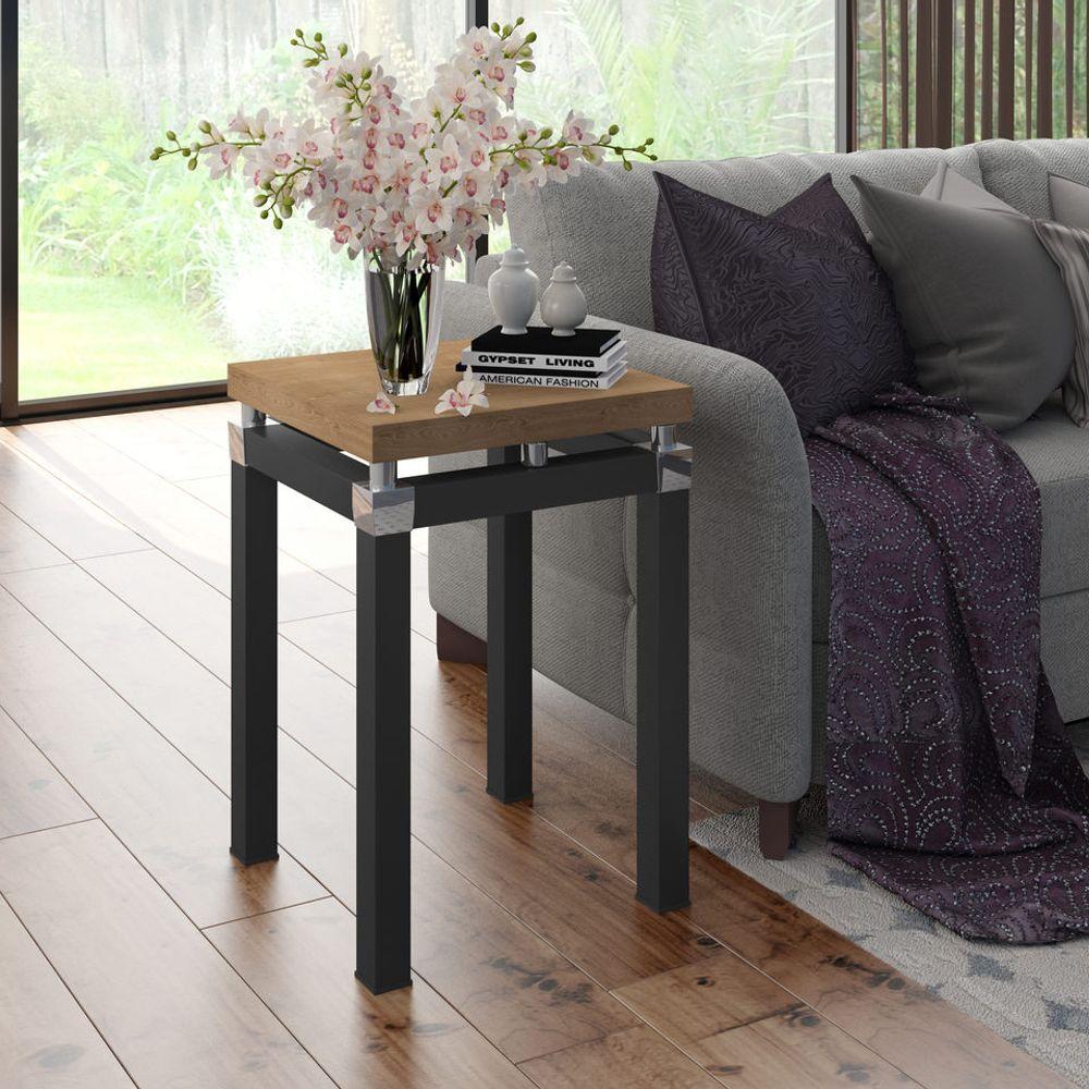 Mesa Lateral Estilo Industrial 41cm Malva Nature/preto - Artefamol