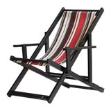 Espreguiçadeira Preguiçosa Dobrável Envernizada Black Em Madeira Maciça Tecido Impermeável Listrado Marrom / Vermelho