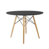 Mesa Eames Eiffel Tampo MDF Preto 80cm -  Base Madeira