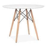 Mesa Eames Eiffel Tampo MDF Branco 80cm -  Base Madeira