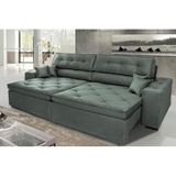 Sofá Austin 2,82m Retrátil, Reclinável com Molas no Assento e Almofadas, Tecido Suede Grafite