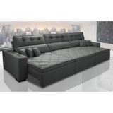 Sofá Austin 3,22m Retrátil, Reclinável com Molas no Assento e Almofadas, Tecido Suede Cinza