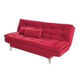 Sofá Cama 3 Lugares Pratic Veludo Vermelho