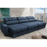 Sofá Retrátil e Reclinável com Molas Ensacadas Cama inBox Master 3,22m Tecido Suede Azul