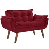 Poltrona Namoradeira Opalla Suede Base Palito Bordo