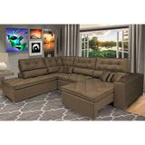 Sofa de Canto Retrátil e Reclinável com Molas Cama inBox Platinum Esquerdo 3,40x2,36 Suede Café