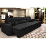 Sofá Cairo 4,12m Retrátil, Reclinável Tecido Suede Preto