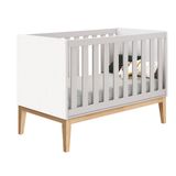 Berço Mini Cama Retrô Square com Pés em Madeira Natural- Branco