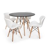 Kit Mesa Jantar Eiffel 120cm Preta + 04 Cadeiras Slim Branca