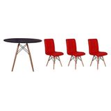 Kit Mesa Jantar Eiffel 90cm Preta 3 Cadeiras Gomos Vermelha
