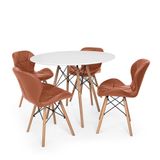 Kit Mesa Jantar Eiffel 80cm Branca 04 Cadeiras Slim Marrom