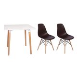 Mesa Jantar Eiffel 80x80 Branca 2 Cadeiras Charles Marrom