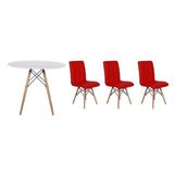 Kit Mesa Jantar Eiffel 80cm Branca + 03 Cadeiras Gomos Vermelha