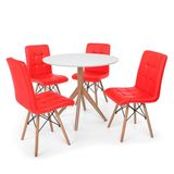 Kit Mesa De Jantar Maitê 80cm Branca Com 4 Cadeiras Vermelha