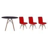 Kit Mesa Jantar Eiffel 80cm Preta + 03 Cadeiras Gomos Vermelha