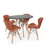 Kit Mesa Jantar Eiffel 100cm Preta 04 Cadeiras Slim Marrom