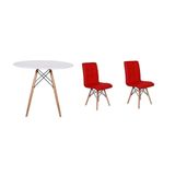 Kit Mesa Jantar Eiffel 100cm Branca + 02 Cadeiras Gomos Vermelha
