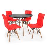 Kit Mesa Jantar Eiffel 100cm Preta + 04 Cadeiras Gomos Vermelha