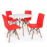 Kit Mesa Jantar Eiffel 90cm Branca + 04 Cadeiras Gomos Vermelha