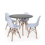 Kit Mesa Eiffel 120cm Preta 4 Cadeiras Charles Eames Branca