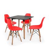Kit Mesa Eiffel 80x80 Preta 4 Cadeira Charles Eames Vermelha