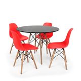 Kit Mesa Eiffel 80cm Preta 4 Cadeiras Charles Eames Vermelha