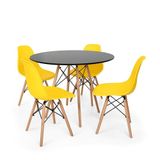 Kit Mesa Eiffel 100cm Preta 4 Cadeiras Charles Eames Amarela