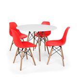 Kit Mesa Eiffel 90cm Branca 4 Cadeira Charles Eames Vermelha