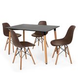 Kit Mesa Eiffel 120x80 Preta 4 Cadeiras Charles Eames Marrom