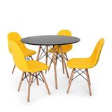 Conjunto Mesa Eiffel Preta 80cm 4 CadeirasAmarela