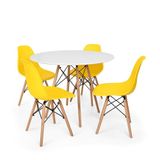 Kit Mesa Eiffel 100cm Branca 4 Cadeira Charles Eames Amarela