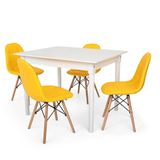 Mesa Robust 110x90 4 Cadeiras Charles Eames Botonê Amarelo