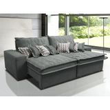 Sofá Retrátil e Reclinável 2,52m com Molas Ensacadas Cama Inbox Supreme Tecido Suede Cinza