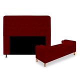 Kit Recamier Sofá Calçadeira Divã Félix 195 cm e Cabeceira Estofada Lady 195 cm Para Cama Box King Size Suede  Bordô - AM Decor