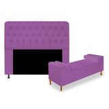 Kit Recamier Sofá Calçadeira Divã Félix 195 cm e Cabeceira Estofada Lady 195 cm Para Cama Box King Size Suede Roxo - AM Decor