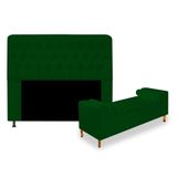 Kit Recamier Sofá Calçadeira Divã Félix 195 cm e Cabeceira Estofada Lady 195 cm Para Cama Box King Size Suede Verde - AM Decor