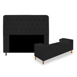 Kit Recamier Sofá Calçadeira Divã Félix 195 cm e Cabeceira Estofada Lady 195 cm Para Cama Box King Size Corano Preto - AM Decor