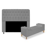 Kit Recamier Sofá Calçadeira Divã Félix 195 cm e Cabeceira Estofada Lady 195 cm Para Cama Box King Size Suede Cinza - AM Decor