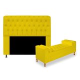 Kit Recamier Sofá Calçadeira Divã Félix 195 cm e Cabeceira Estofada Lady 195 cm Para Cama Box King Size Suede Amarelo - AM Decor