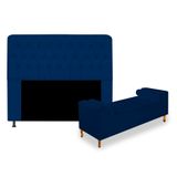 Kit Recamier Sofá Calçadeira Divã Félix 195 cm e Cabeceira Estofada Lady 195 cm Para Cama Box King Size Suede Azul Marinho - AM Decor