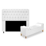 Kit Recamier Sofá Calçadeira Divã Félix 195 cm e Cabeceira Estofada Lady 195 cm Para Cama Box King Size Corano Branco - AM Decor