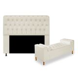 Kit Recamier Sofá Calçadeira Divã Félix 195 cm e Cabeceira Estofada Lady 195 cm Para Cama Box King Size Suede Bege - AM Decor