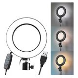 Iluminador de Led Circular 10' Ring Fill Light Live USB Bilvot com Tripé e Suporte de Celular