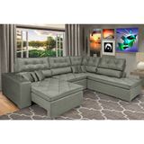 Sofá de Canto Retrátil e Reclinável com Molas, Cama inBox Platinum 3,00x2,36, Tecido Suede Cinza