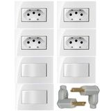 4 Tomada Embutir 3 Pinos 10a + 3 Interruptor Paralelo + 2 Plug 3 Pinos 90 Graus Branco