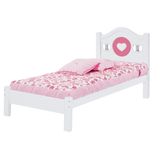 Cama Solteiro Coração com Aplique em PVC Branco/Rosa Vitamov