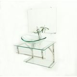 Gabinete de Vidro 60cm Inox com Cuba Oval Incolor
