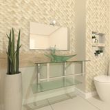 Gabinete de Vidro 90cm Inox com Cuba Retangular Incolor